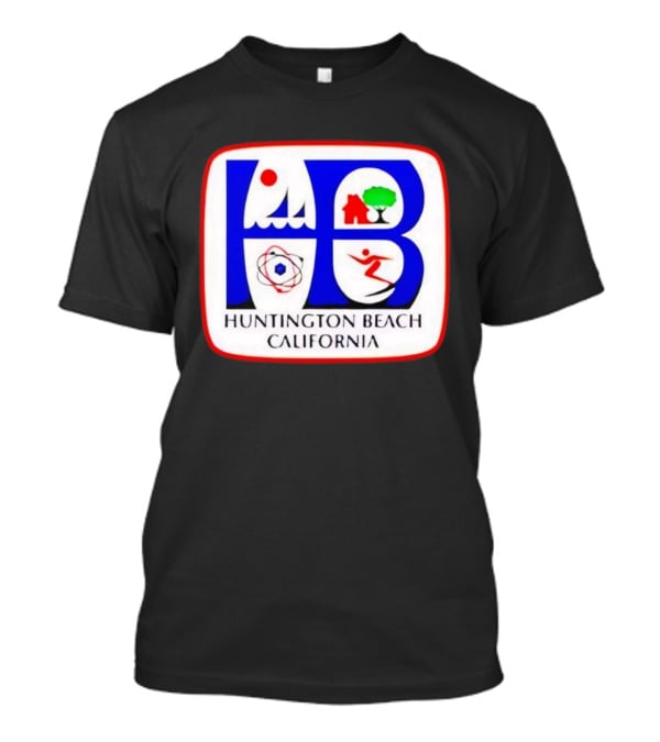 Huntington Beach California HB Surf City Skateboarding Waves Icons T-Shirt
