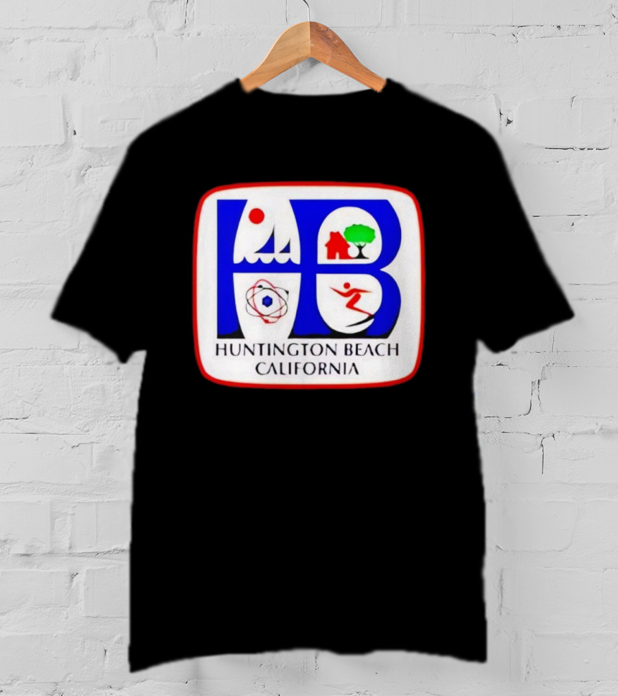 Huntington Beach California HB Surf City Skateboarding Waves Icons T-Shirt