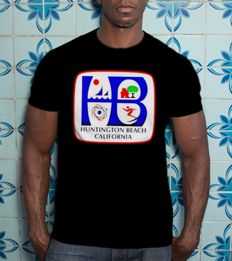 Huntington Beach California HB Surf City Skateboarding Waves Icons T-Shirt