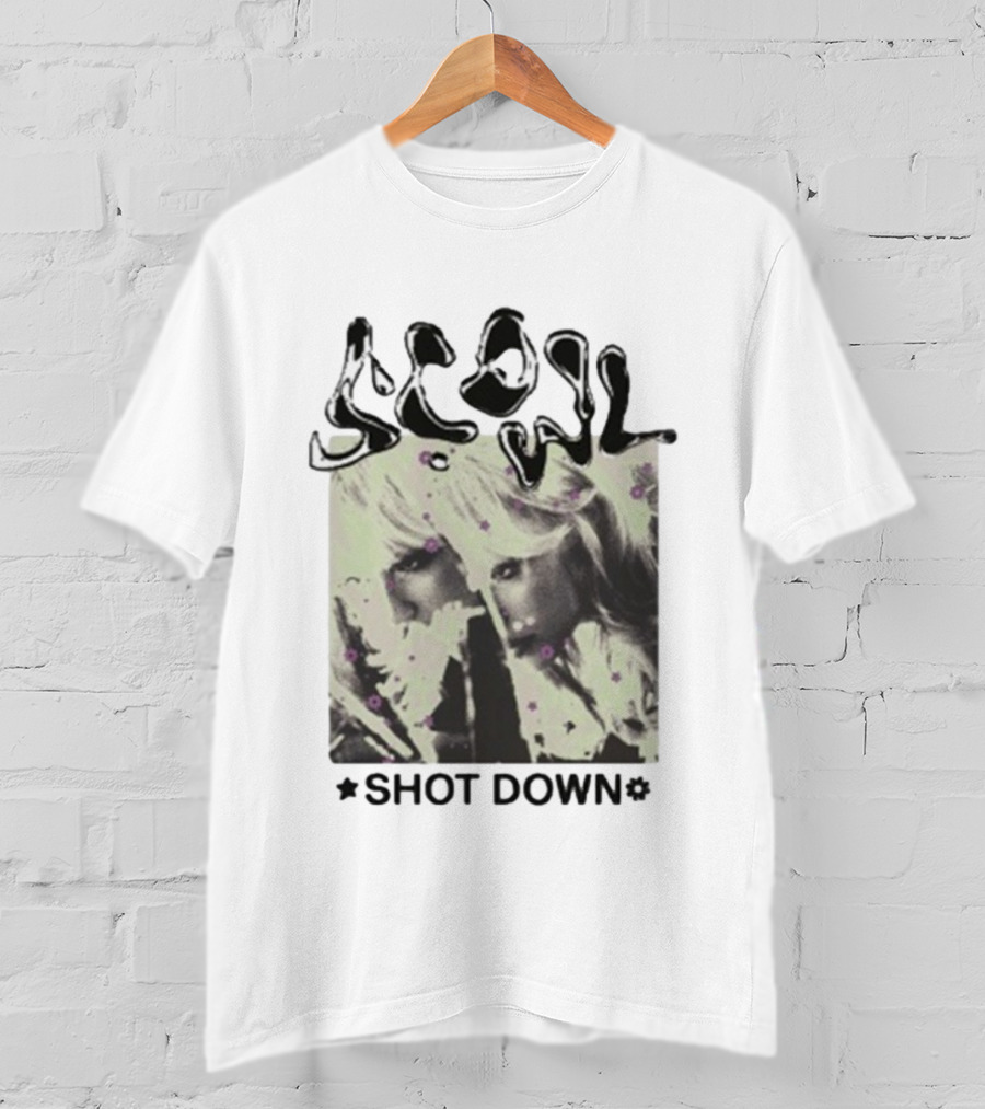 Scowl Shot Down Mirror Image With Flowers T-Shirt