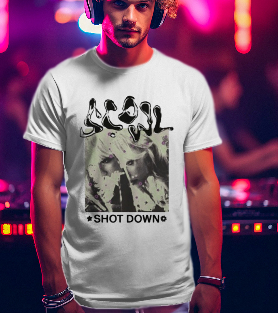 Scowl Shot Down Mirror Image With Flowers T-Shirt