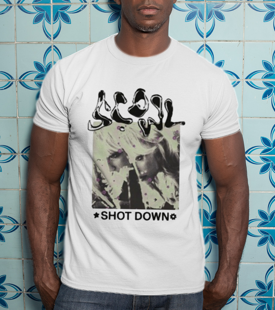 Scowl Shot Down Mirror Image With Flowers T-Shirt