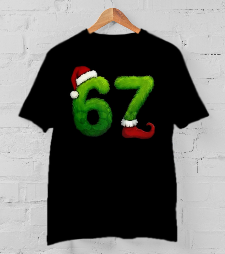 Gen Z Meme 67 Santa Hat Grinch Feet Christmas T-Shirt