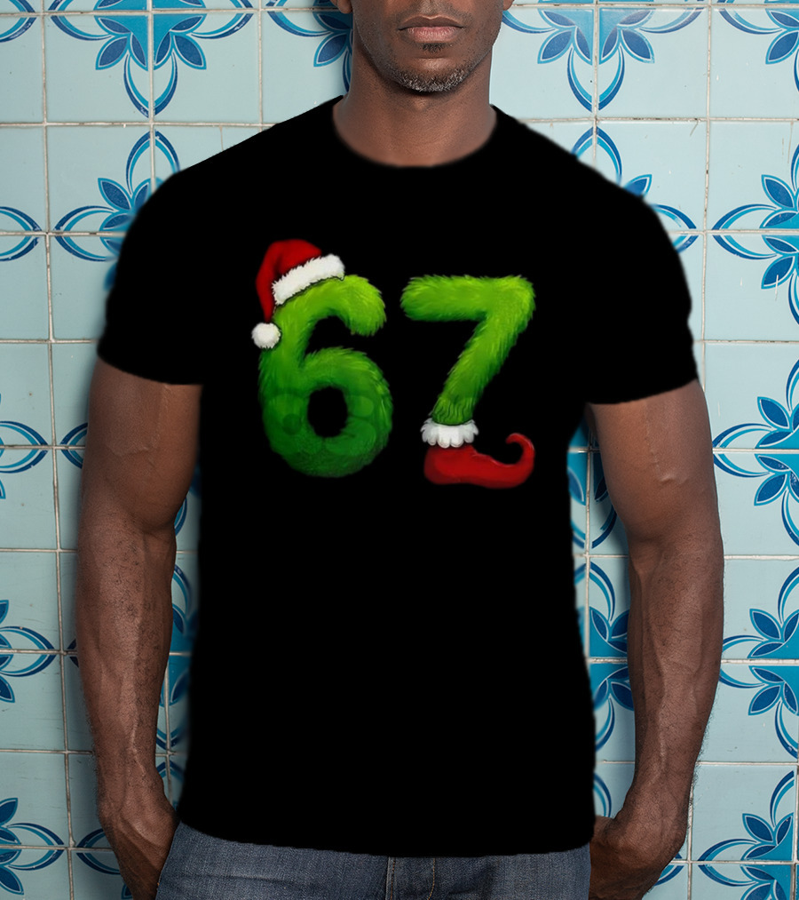 Gen Z Meme 67 Santa Hat Grinch Feet Christmas T-Shirt