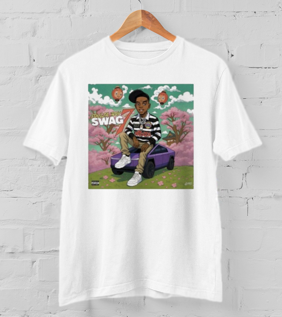Soulja Boy Swag 7 Cartoon Style With Car And Cherry Blossoms T-Shirt