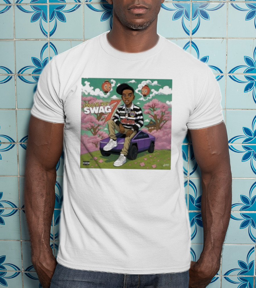 Soulja Boy Swag 7 Cartoon Style With Car And Cherry Blossoms T-Shirt