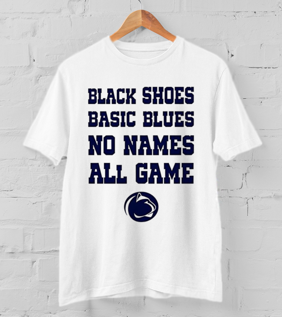 Penn State Nittany Lions Black Shoes Basic Blues No Names All Game Lions Logo T-Shirt