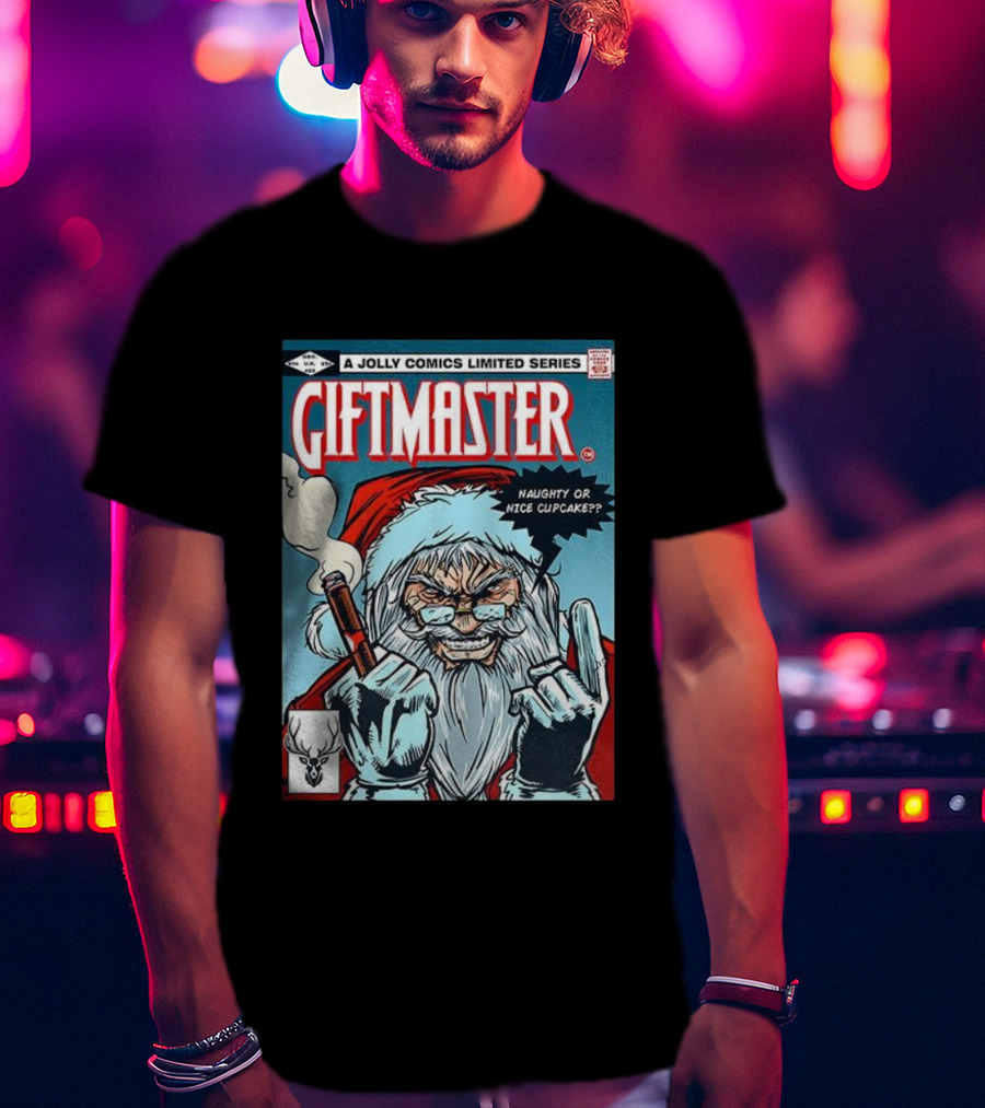 Giftmaster Jolly Comics Naughty Or Nice Cupcake Christmas T-Shirt