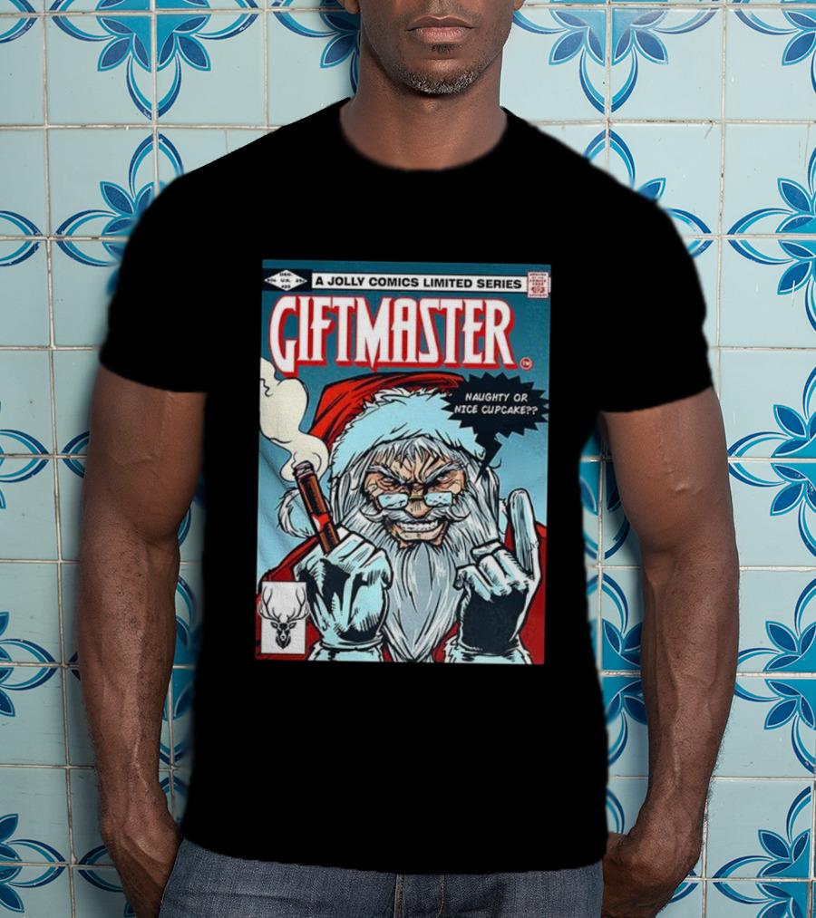 Giftmaster Jolly Comics Naughty Or Nice Cupcake Christmas T-Shirt