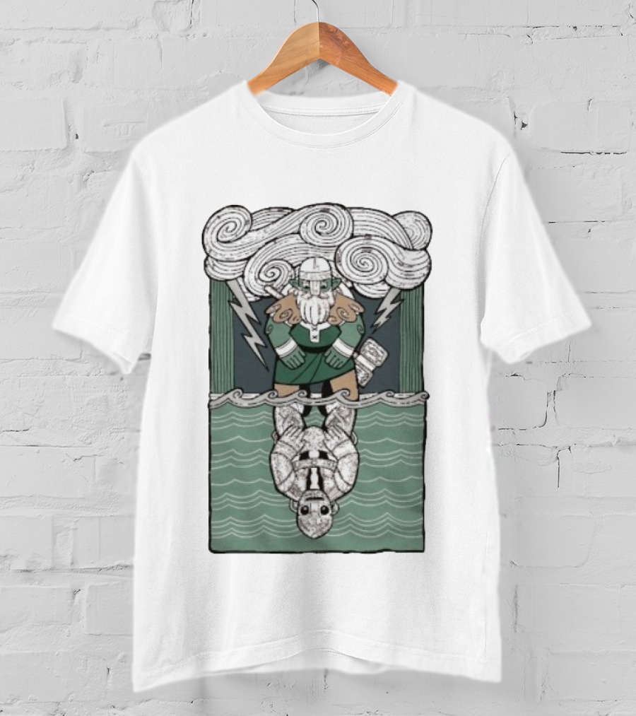 Tales From The Stinky Dragon Reflections Of Tolv Viking Dwarf And Robot Mirror Waves Storm Clouds Lightning T-Shirt