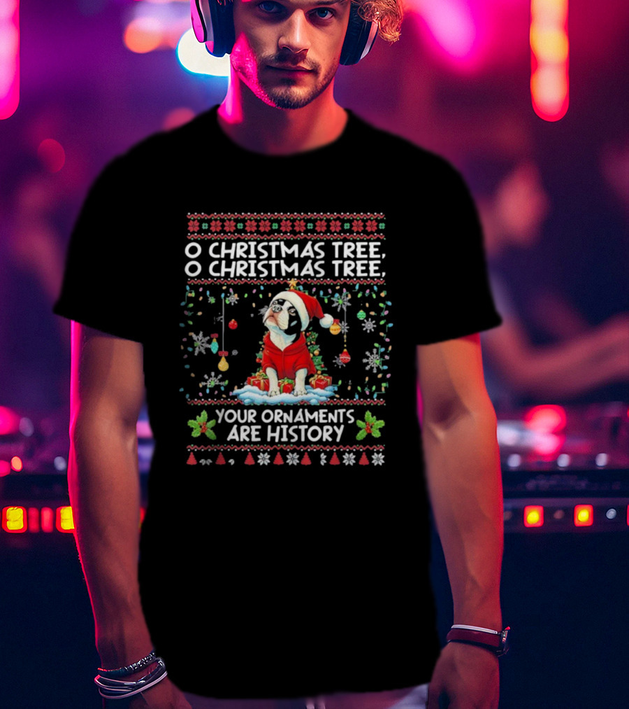 Terrier Dog In Santa Hat O Christmas Tree Your Ornaments Are History T-Shirt