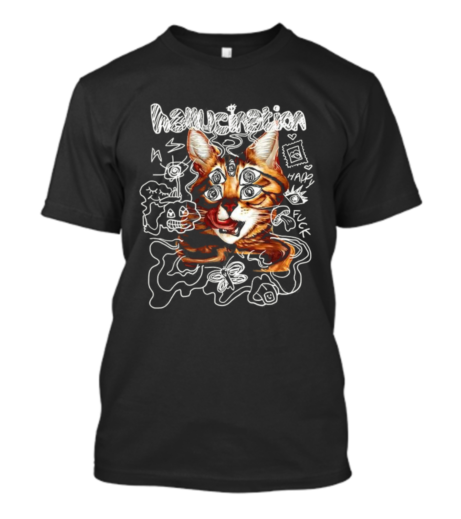 Hallucination Cat Many Eyes Happy Luck Doodles T-Shirt