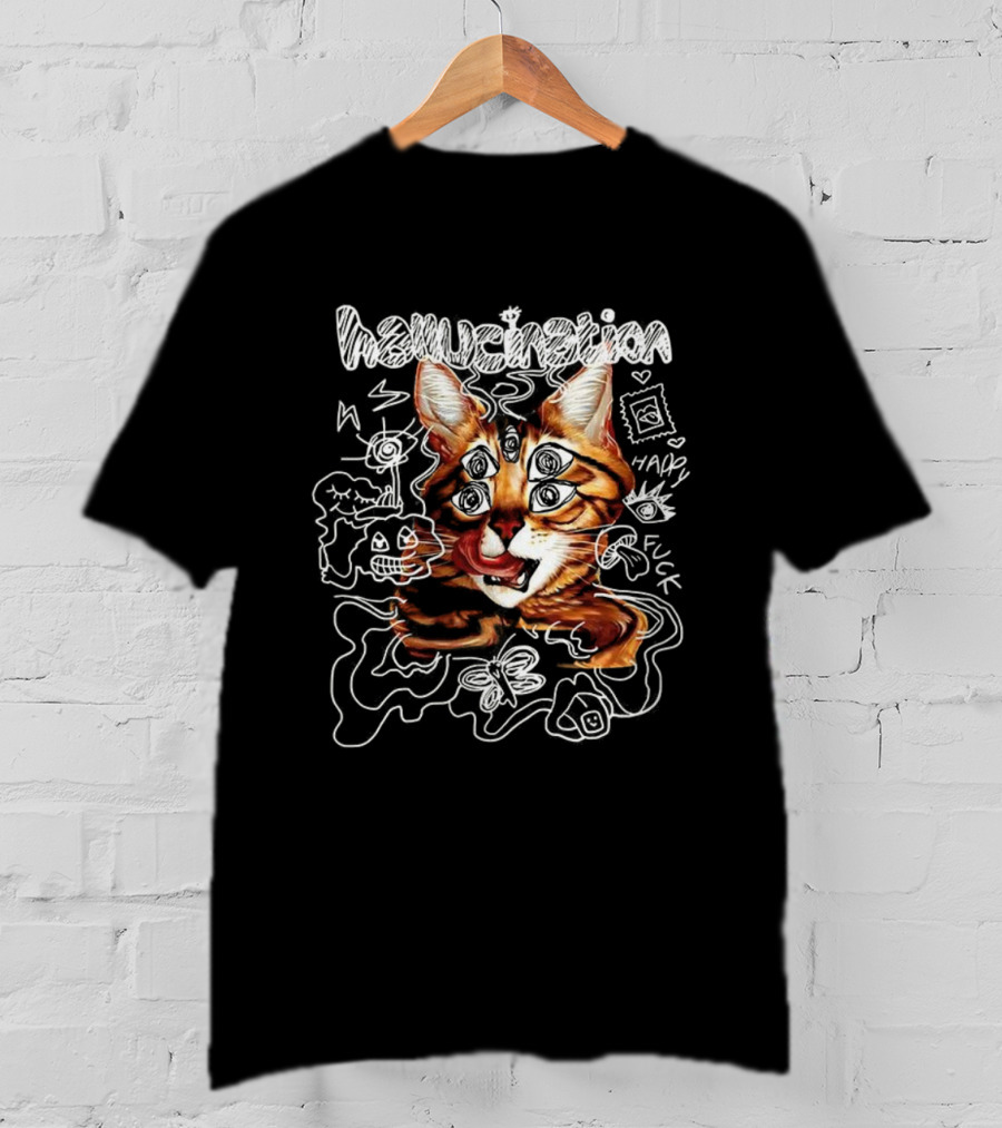 Hallucination Cat Many Eyes Happy Luck Doodles T-Shirt