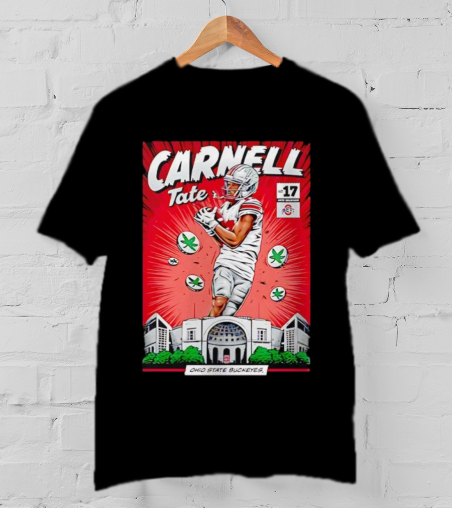 Carnell Tate Ohio State Buckeyes Comic No. 17 Buckeye Leaves Stadium T-Shirt