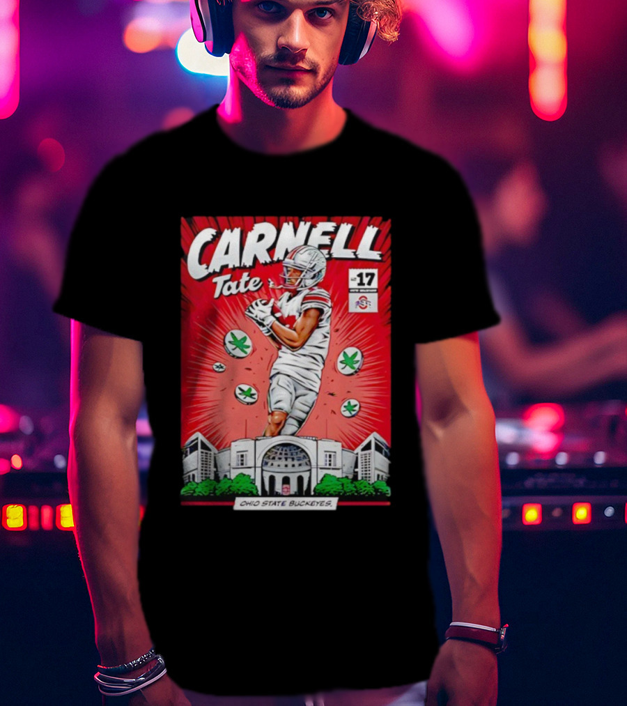 Carnell Tate Ohio State Buckeyes Comic No. 17 Buckeye Leaves Stadium T-Shirt
