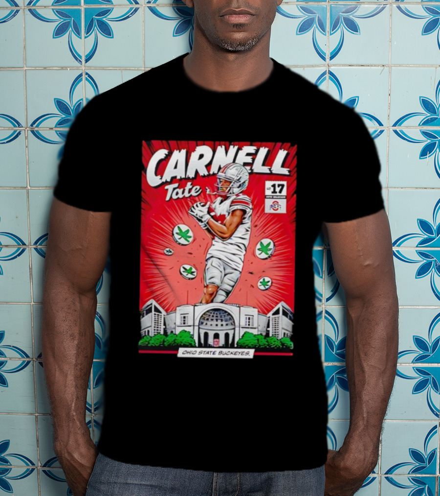 Carnell Tate Ohio State Buckeyes Comic No. 17 Buckeye Leaves Stadium T-Shirt