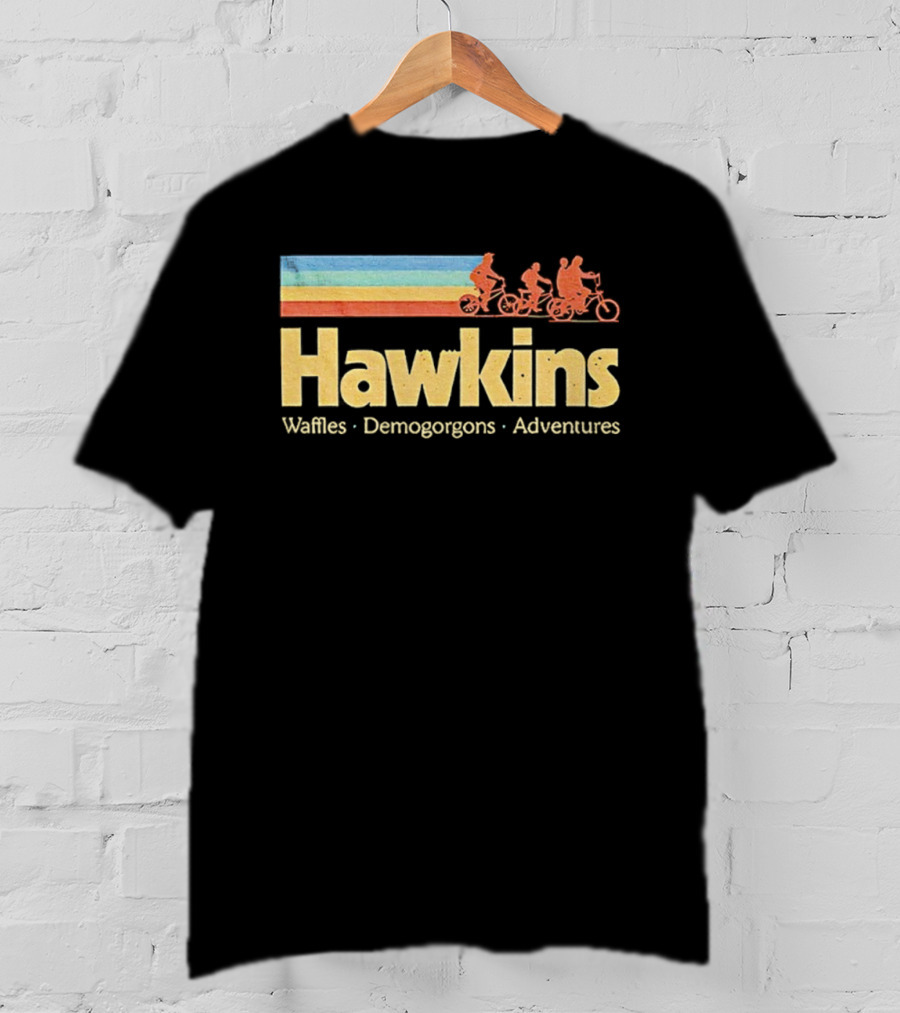 Hawkins Waffles Demogorgons Adventures Retro Stripe Bike Riders T-Shirt