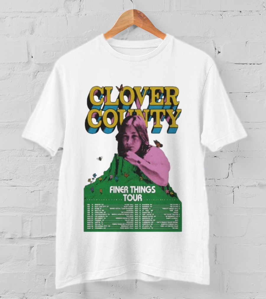 Clover County Finer Things Tour 2026 Vintage Art With Pink And Green Aesthetic T-Shirt