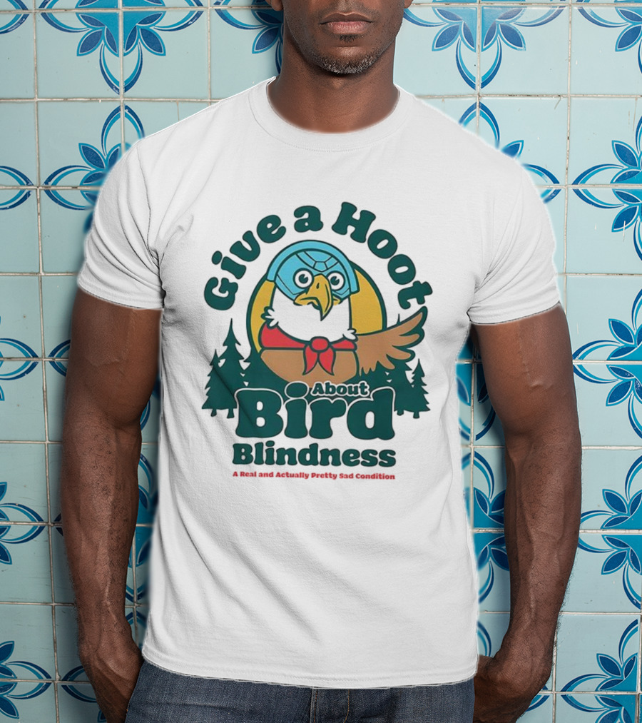 Give A Hoot About Bird Blindness Forest Conservation Turtle Owl T-Shirt