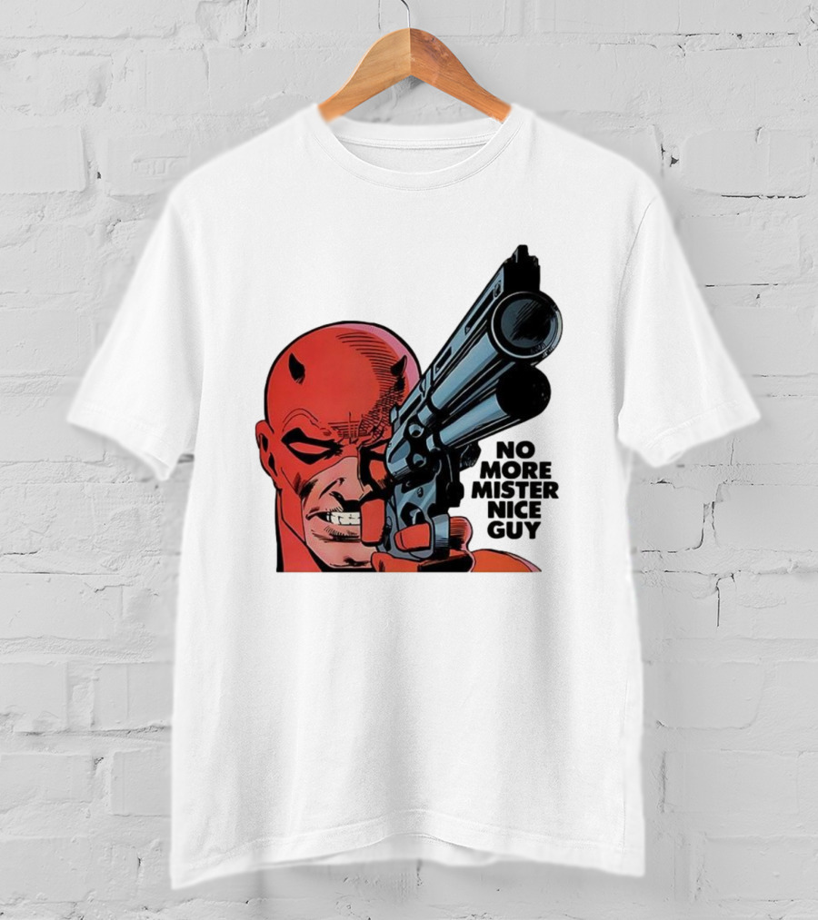 No More Mister Nice Guy Devil With Gun Retro Comic Style T-Shirt