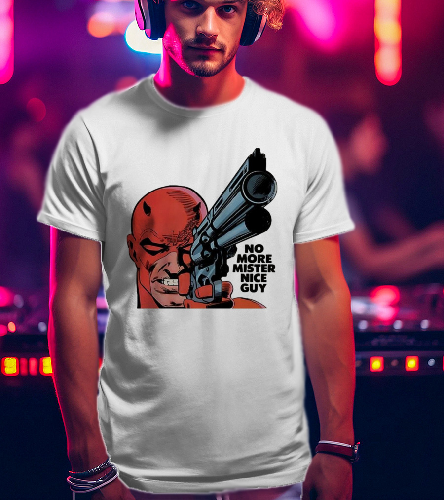 No More Mister Nice Guy Devil With Gun Retro Comic Style T-Shirt