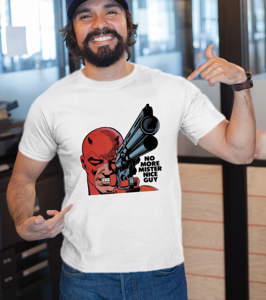 No More Mister Nice Guy Devil With Gun Retro Comic Style T-Shirt