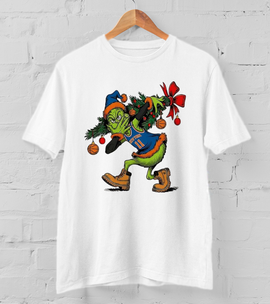 Grinch Knicks Jalen Brunson Christmas Heist Basketball Holiday T-Shirt