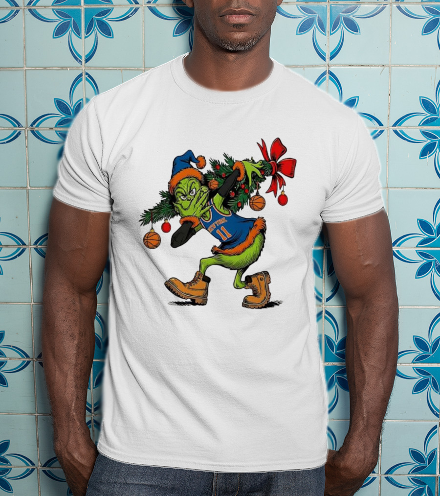 Grinch Knicks Jalen Brunson Christmas Heist Basketball Holiday T-Shirt
