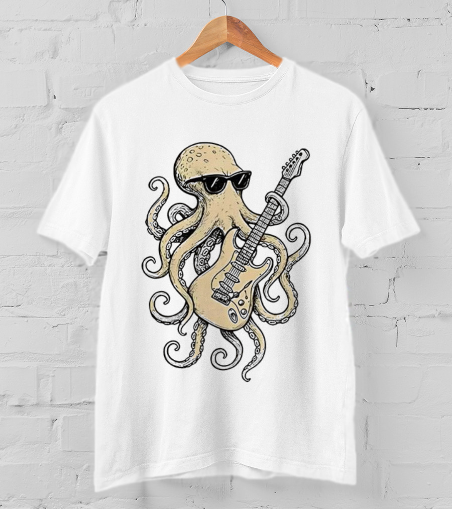 Cool Octopus With Guitar And Sunglasses Meme T-Shirt