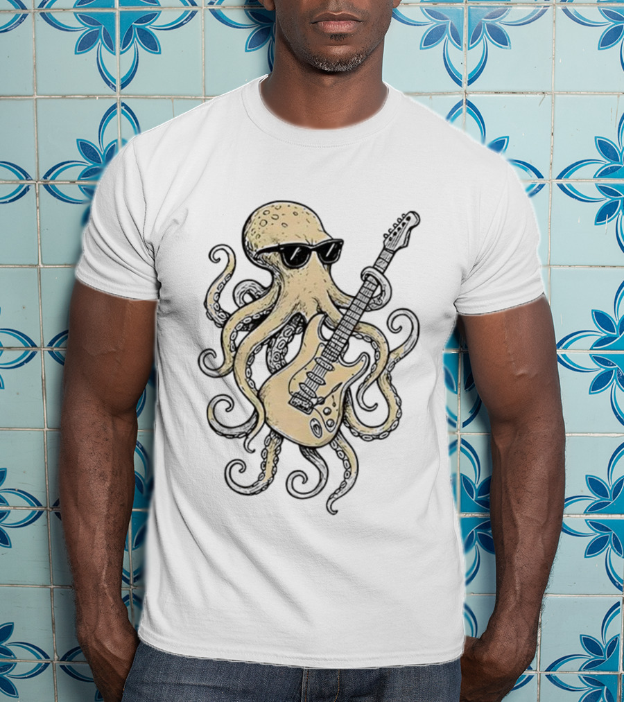 Cool Octopus With Guitar And Sunglasses Meme T-Shirt
