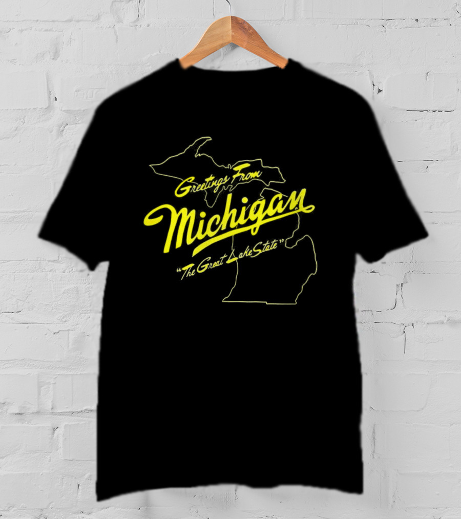 Greetings From Michigan The Great Lake State Map Outline T-Shirt