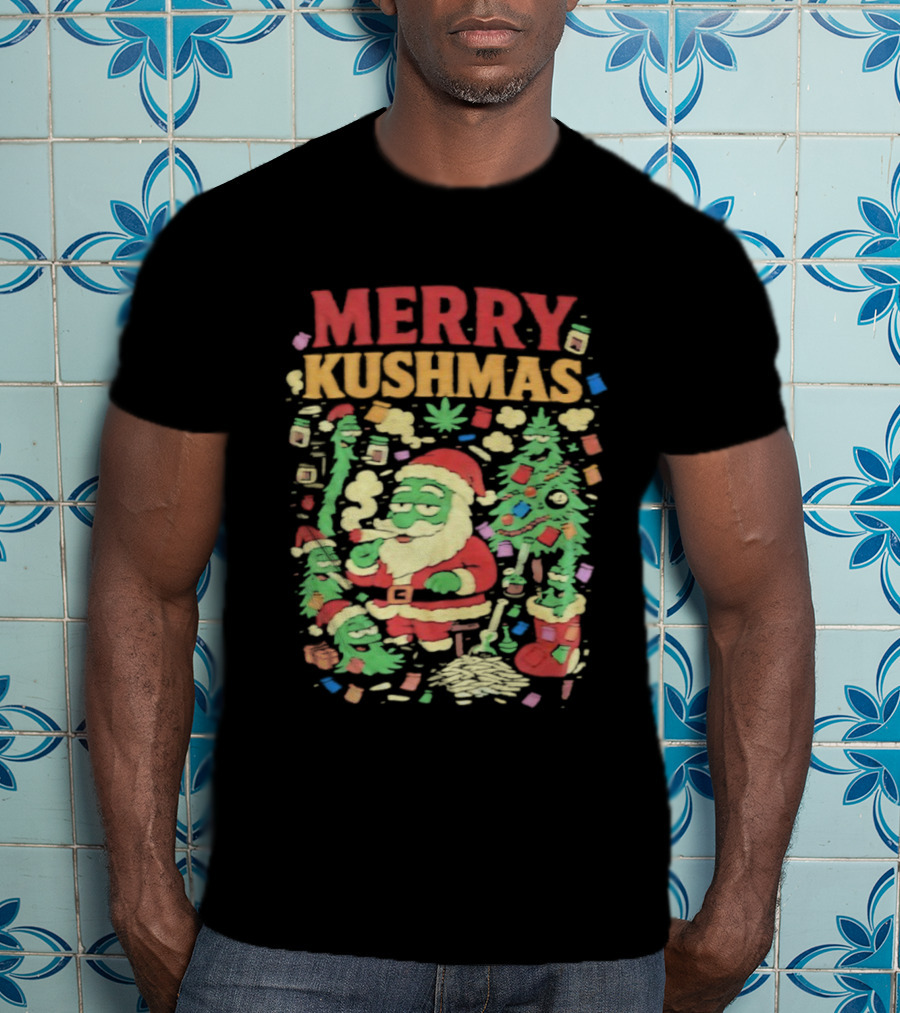 Merry Kushmas Santa Claus Smoking Christmas Tree T-Shirt