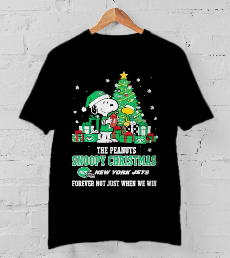 The Peanuts Snoopy Christmas New York Jets Forever Not Just When We Win Football Tree Holiday Theme T-Shirt
