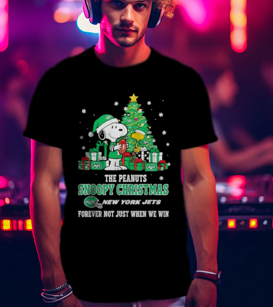 The Peanuts Snoopy Christmas New York Jets Forever Not Just When We Win Football Tree Holiday Theme T-Shirt