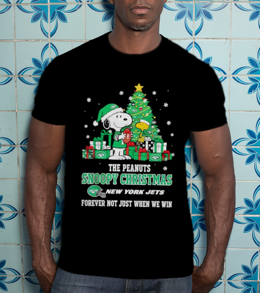 The Peanuts Snoopy Christmas New York Jets Forever Not Just When We Win Football Tree Holiday Theme T-Shirt