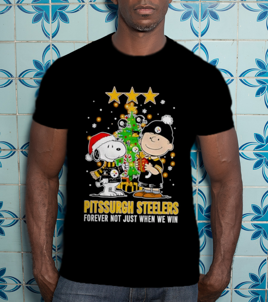 Peanuts Snoopy Christmas Tree Pittsburgh Steelers Forever Not Just When We Win T-Shirt
