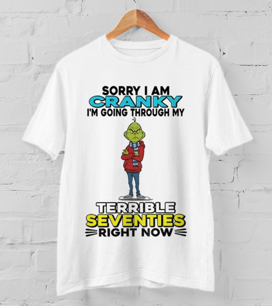 Grinch Sorry I Am Cranky Going Through My Terrible Seventies Right Now Christmas T-Shirt