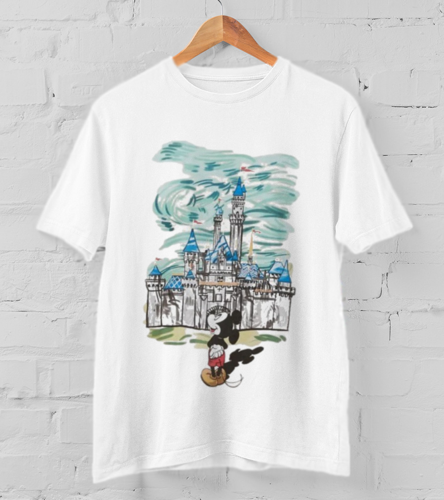 Mickey Mouse In Front Of Sleeping Beauty Castle Fantasy Scene T-Shirt