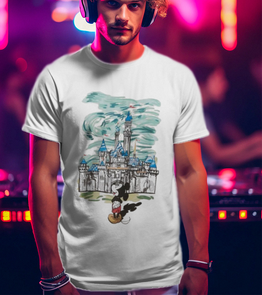 Mickey Mouse In Front Of Sleeping Beauty Castle Fantasy Scene T-Shirt