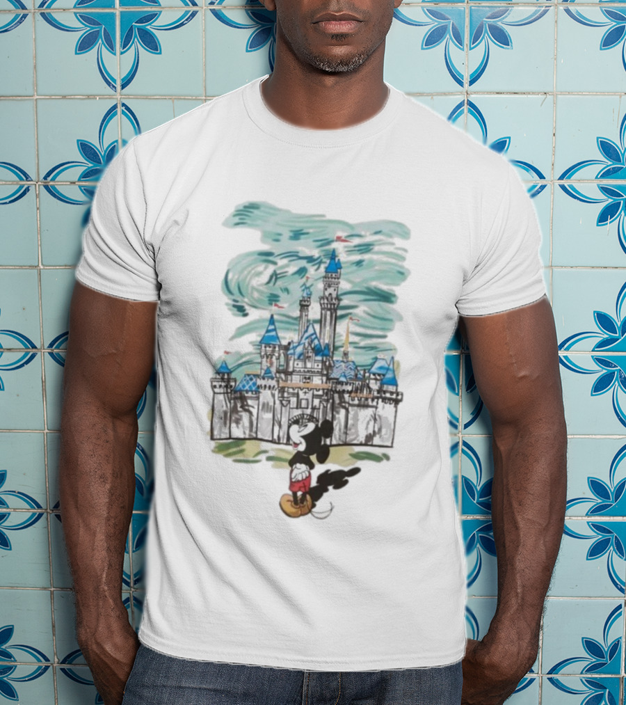 Mickey Mouse In Front Of Sleeping Beauty Castle Fantasy Scene T-Shirt