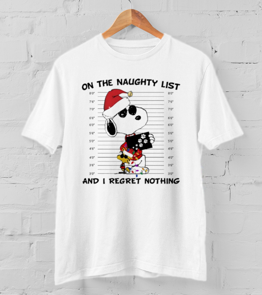 Naughty List Regret Nothing Snoopy Woodstock Christmas Holiday Sweater T-Shirt