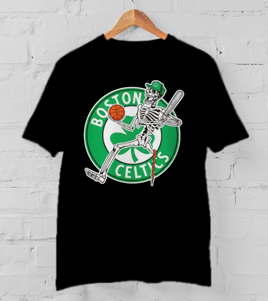 Boston Celtics Skeleton Player Basketball Logo T-Shirt