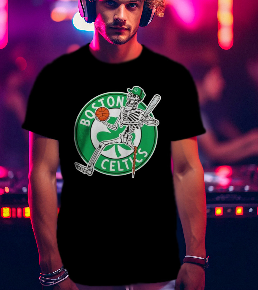 Boston Celtics Skeleton Player Basketball Logo T-Shirt