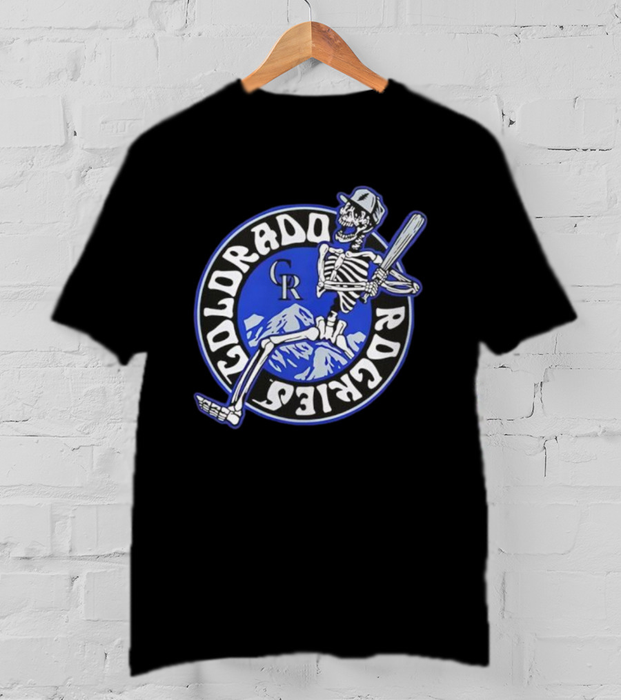 Colorado Rockies Skeleton Player CR Batting Scene Rockies Mountains Circle T-Shirt