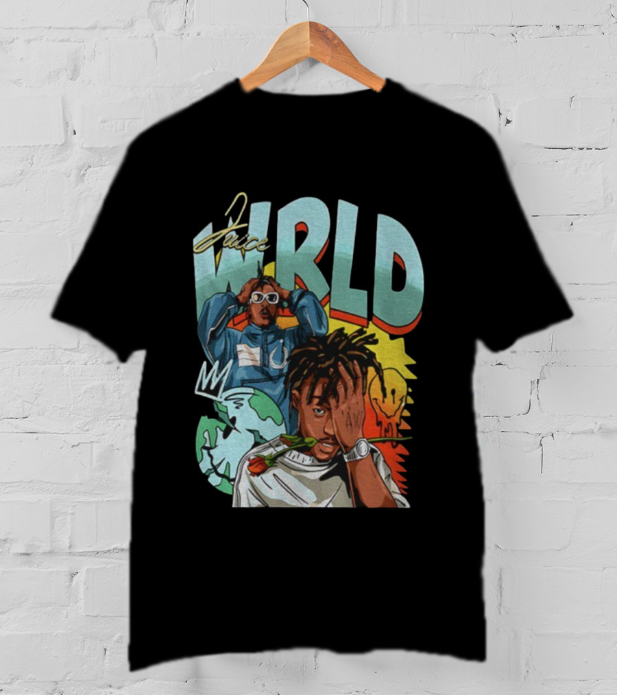 Juice WRLD Cartoon Style World Globe Rose Artwork T-Shirt
