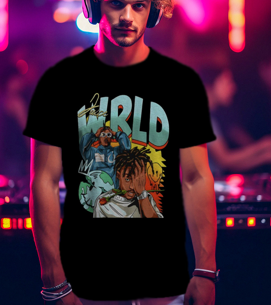 Juice WRLD Cartoon Style World Globe Rose Artwork T-Shirt