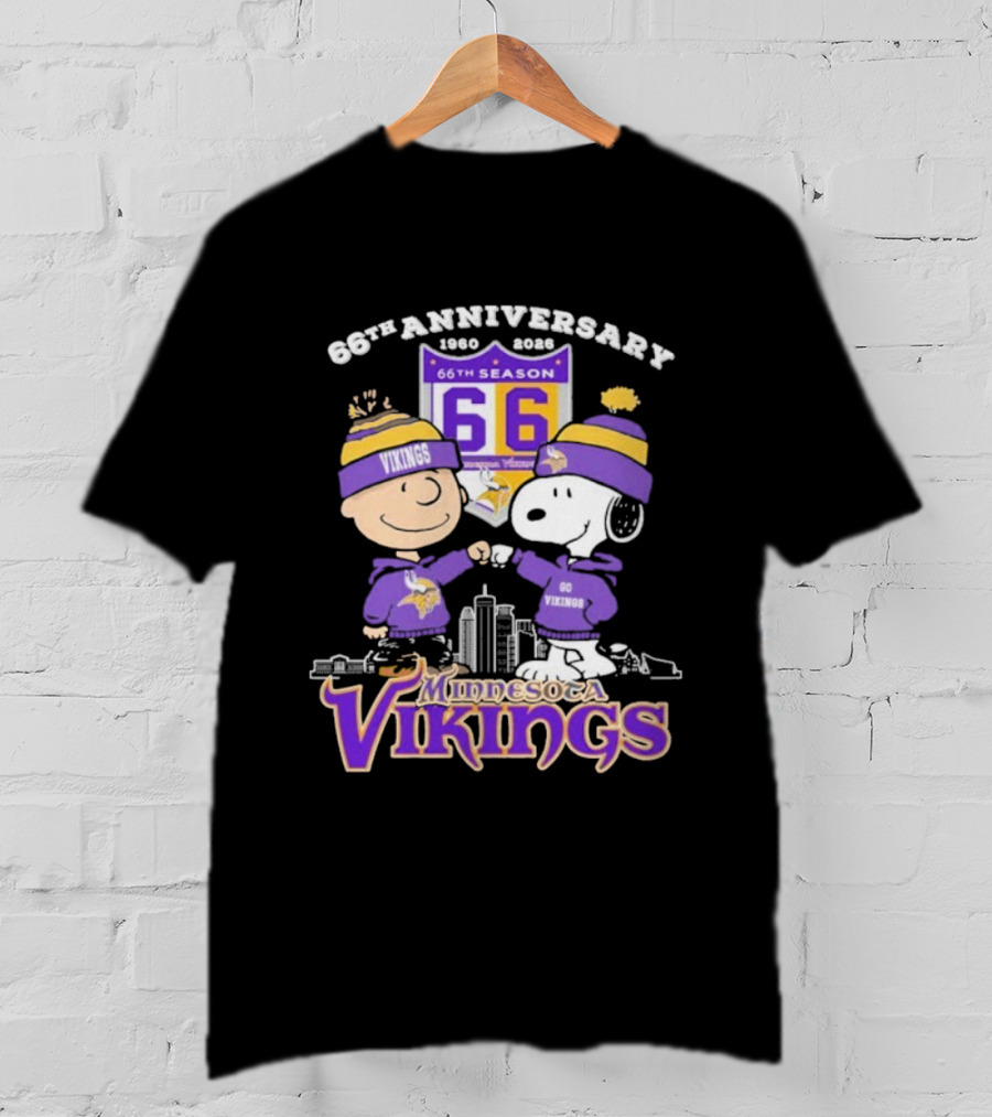 Snoopy Charlie Brown Peanuts Minnesota Vikings 66th Anniversary 1960-2026 T-Shirt