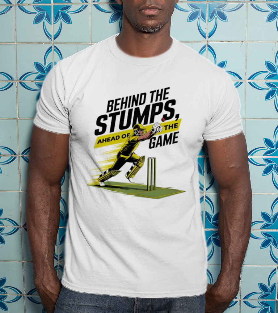 Behind The Stumps Ahead Of The Game Cricket Batsman Wicketkeeper Catching Ball T-Shirt