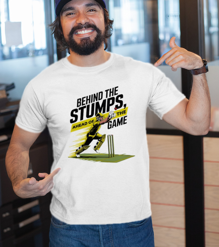 Behind The Stumps Ahead Of The Game Cricket Batsman Wicketkeeper Catching Ball T-Shirt