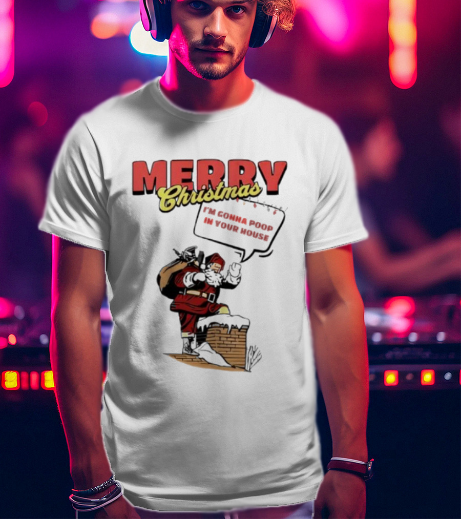 Cleveland Merry Christmas With Santa Climbing Down Chimney T-Shirt
